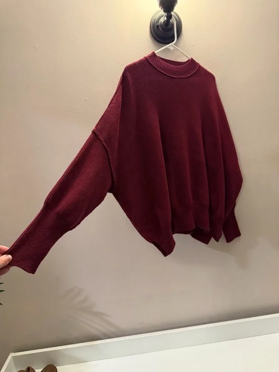 Free People Ottoman Slouchy Tunic Ribbed Mock Neck Sweater Burgundy XS - Picture 2 of 6